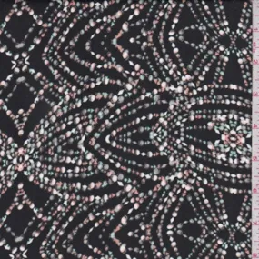 2 1/2 YD PC-Black/Seafoam/Peach Bead Print Charmeuse Fabric