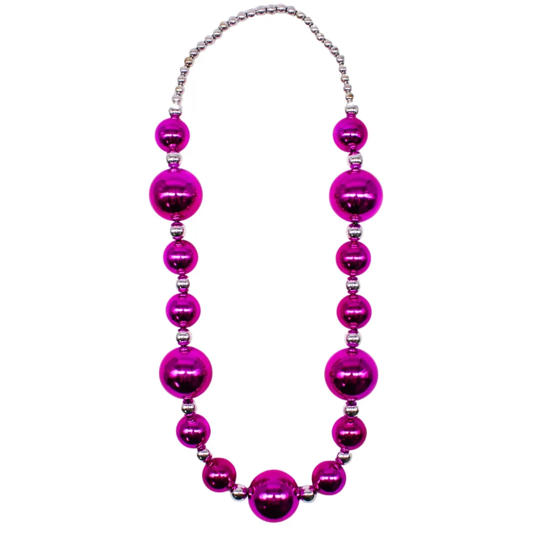 44" 20/40/60mm Metallic Hot Pink with Silver Round Necklace (Each)