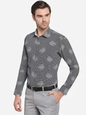 Black & Grey Printed Slim Fit Party Wear Shirt  | JB Studio