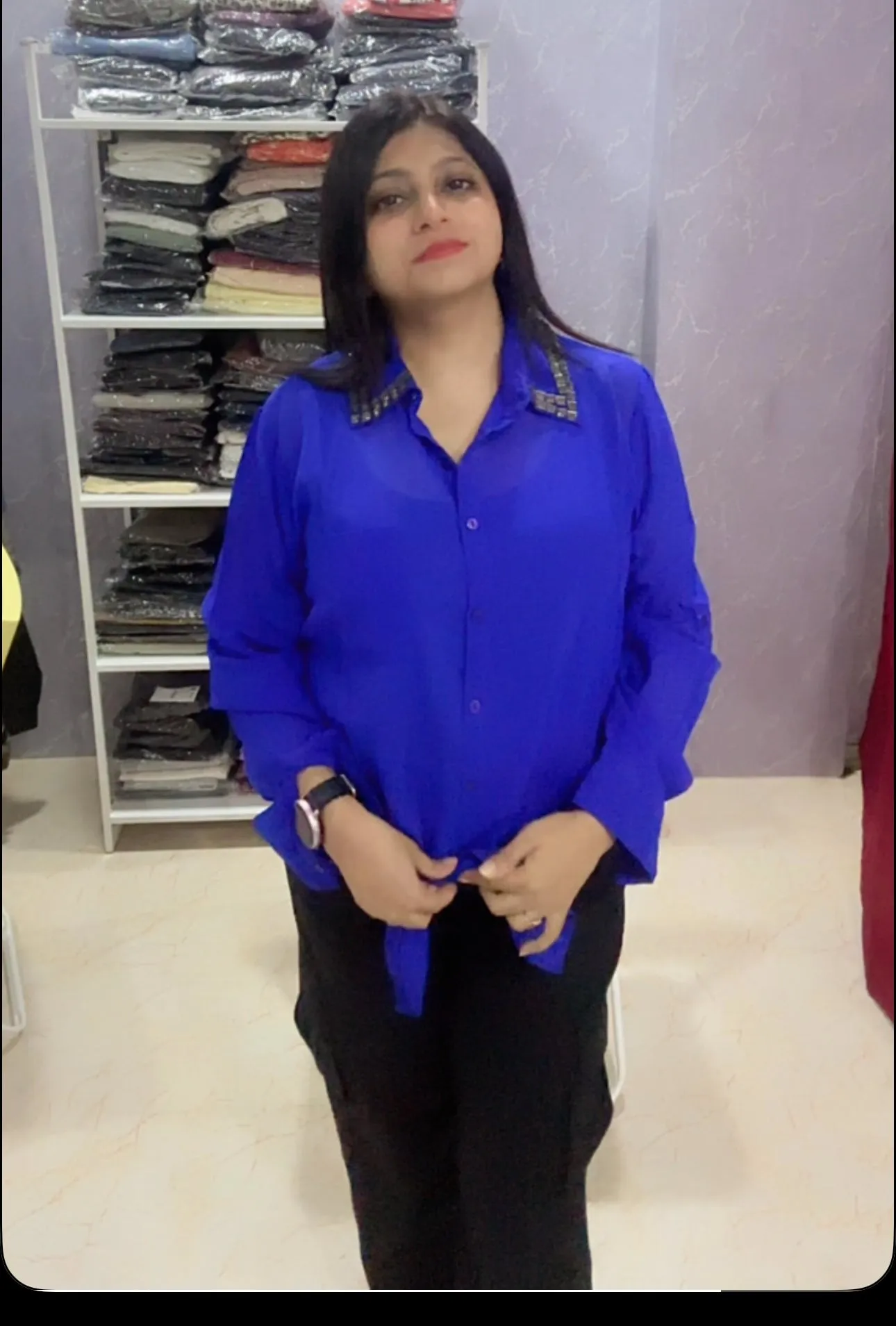 Blue Shirt with Designer Collars