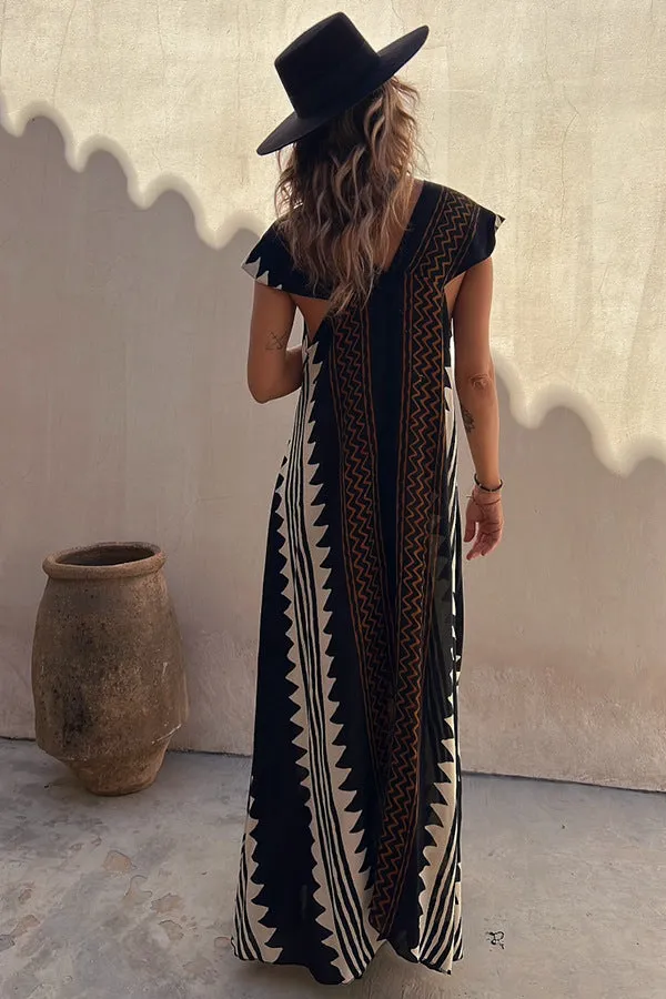 Bohemian Beach Low Cut Vintage Print Dresses Wholesale Dresses