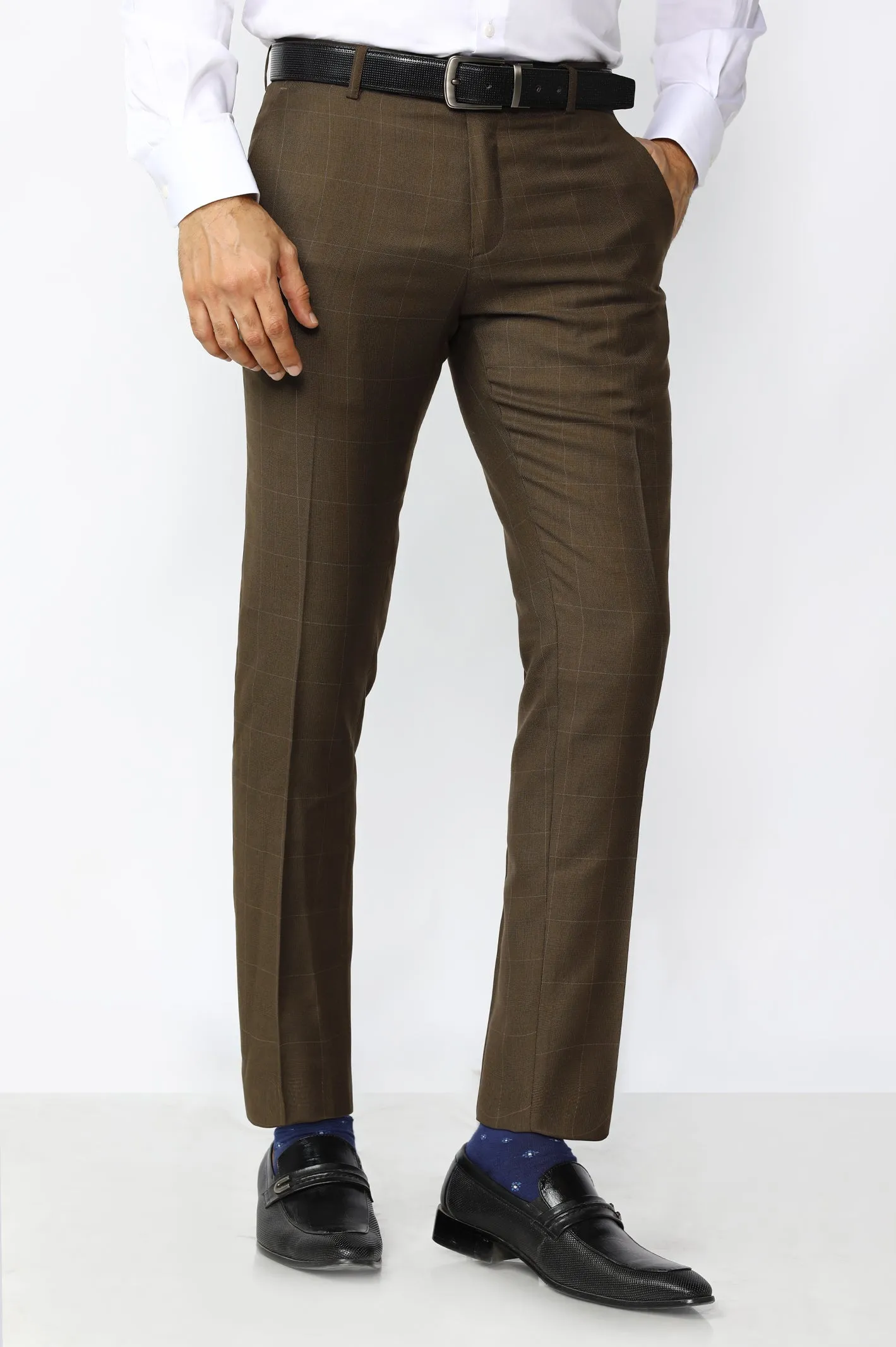 Brown Wash & Wear Slim Fit Trouser