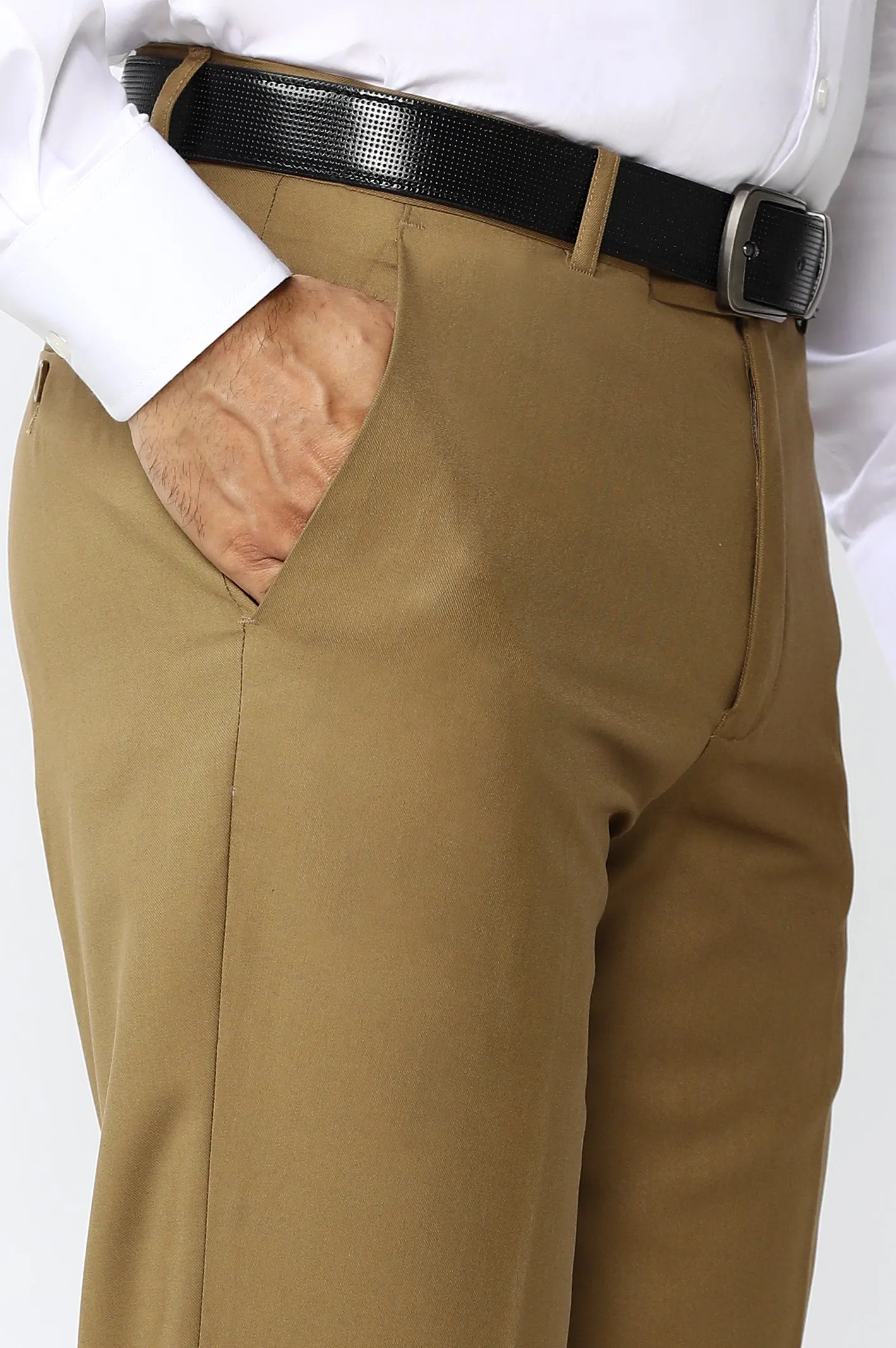 Camel Wash & Wear Regular Fit Trouser