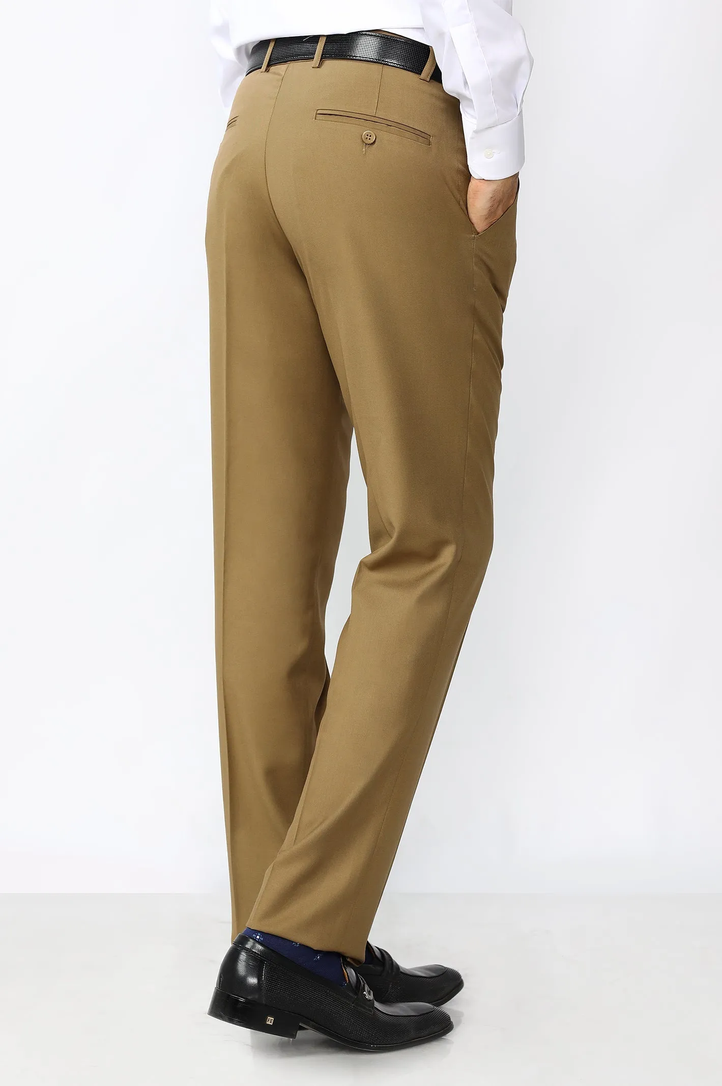 Camel Wash & Wear Regular Fit Trouser