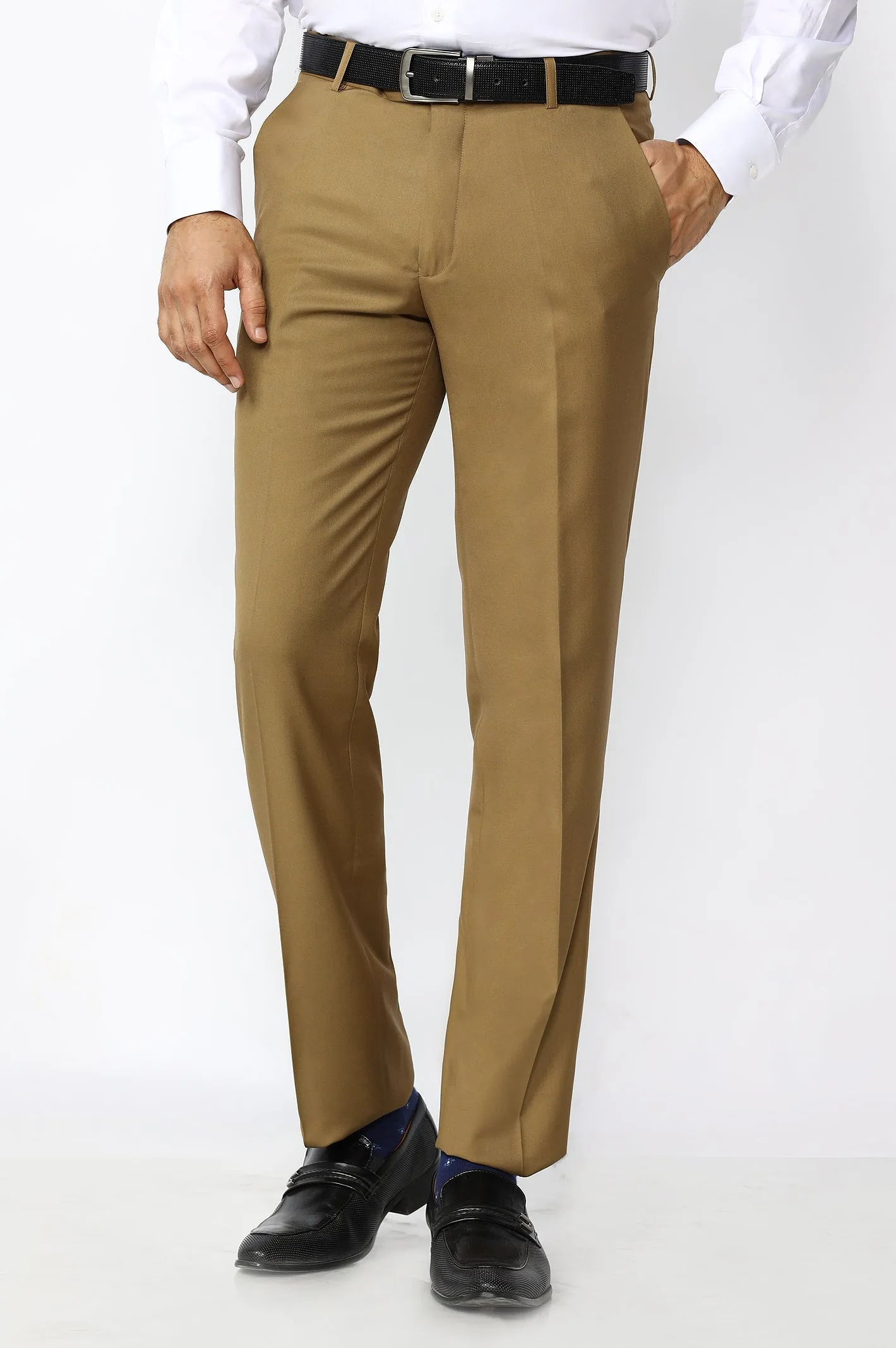 Camel Wash & Wear Regular Fit Trouser