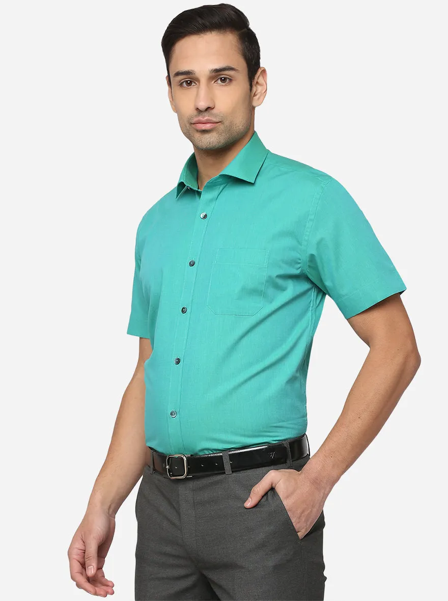 Caribean Blue Solid Regular Fit Formal Shirt | JadeBlue