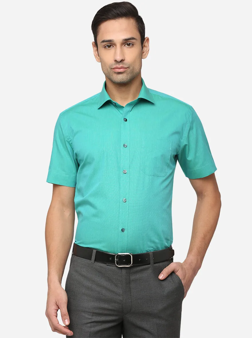 Caribean Blue Solid Regular Fit Formal Shirt | JadeBlue