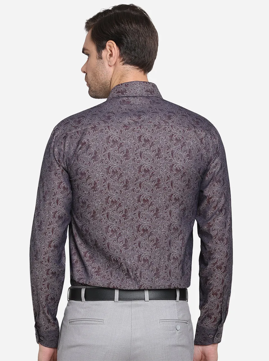 Coffee Brown Printed Slim Fit Formal Shirt  | Metal