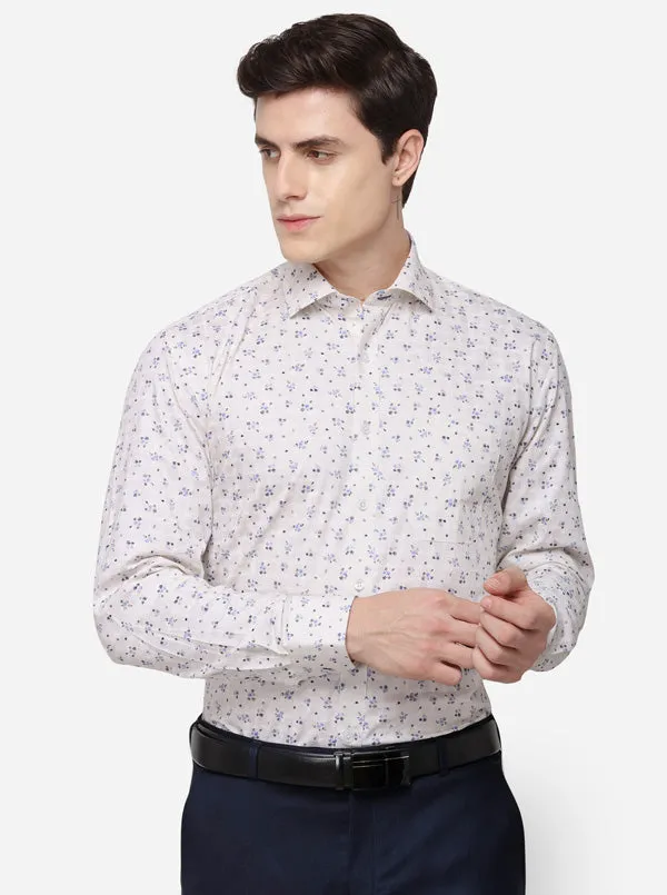 Cream Printed Regular Fit Formal Shirt | JadeBlue