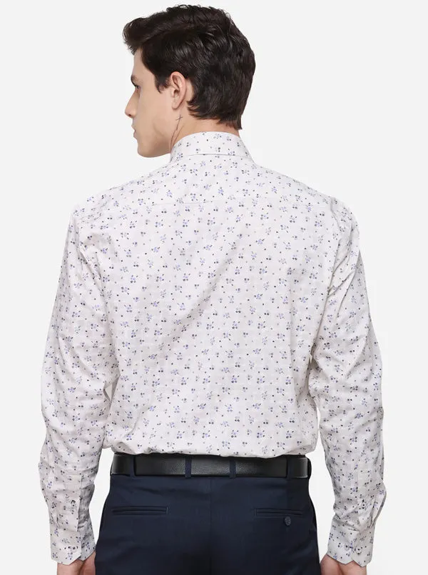 Cream Printed Regular Fit Formal Shirt | JadeBlue