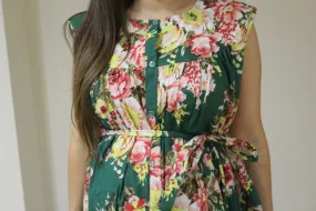 Dark Green Floral Front Buttoned Maternity Dress