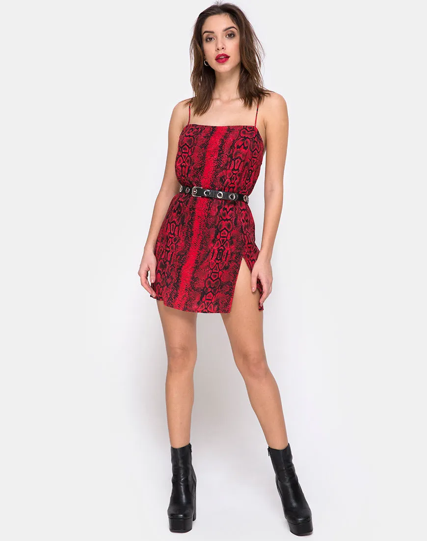 Datista Slip Dress in Red Snake