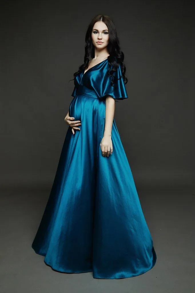 Designarche Blue Satin Maternity Gown