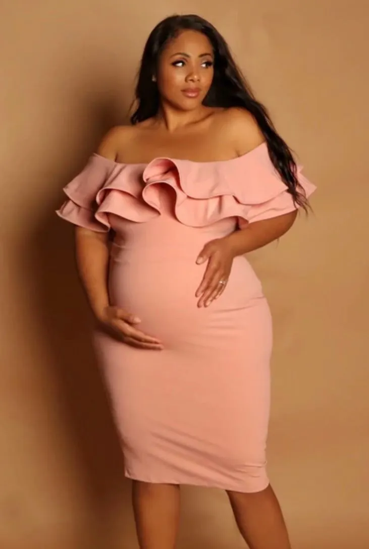 Designarche Off-Shoulder Blush Pink Maternity Dress