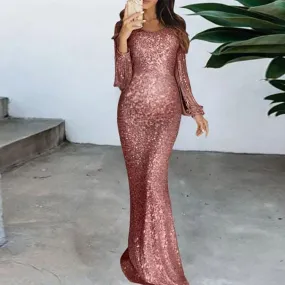 Designarche Pastel Pink Sequinced Maternity Wear Long Gown