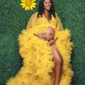 Designarche Yellow Peackock Rose Tule Maternity Photoshoot Gown