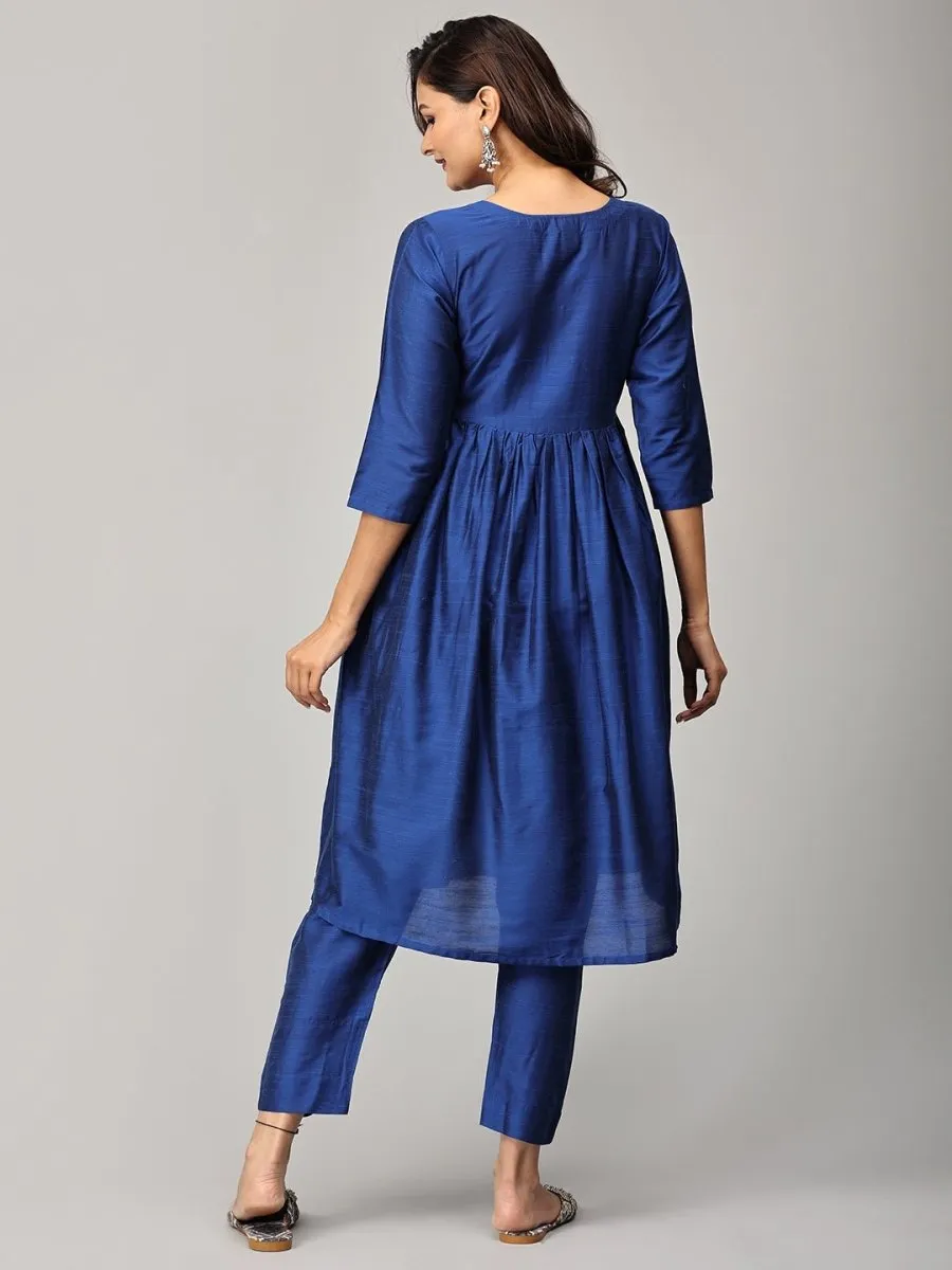 Diva Blue Maternity And Nursing Silk Kurta Set