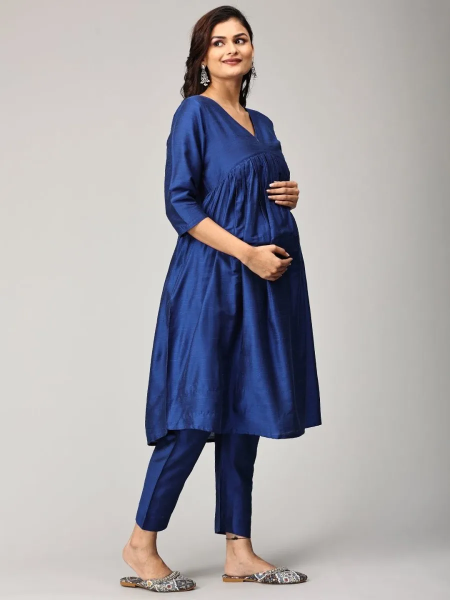 Diva Blue Maternity And Nursing Silk Kurta Set