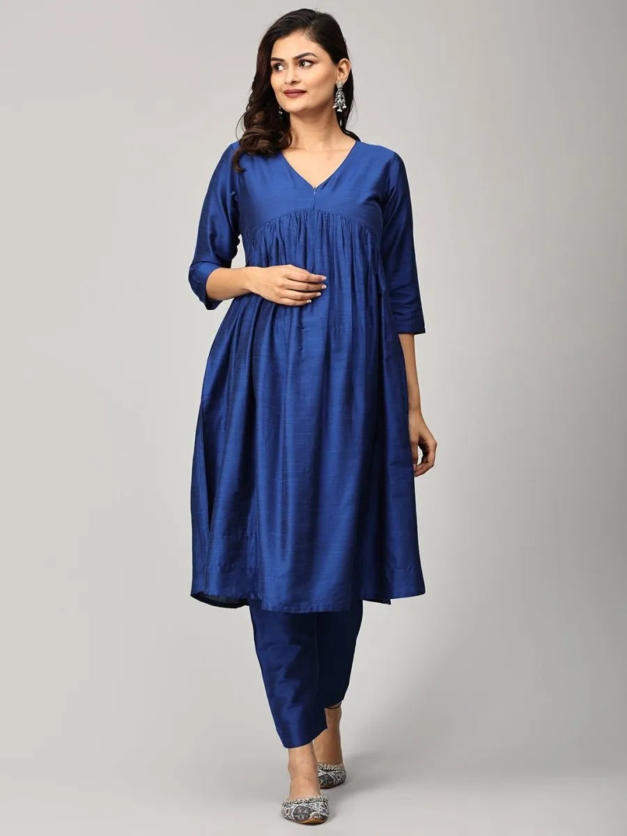 Diva Blue Maternity And Nursing Silk Kurta Set