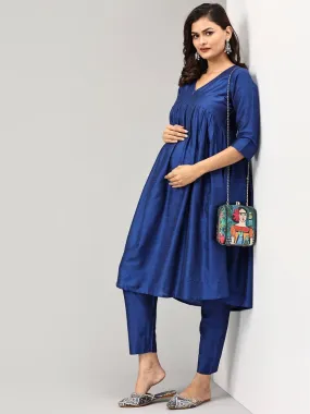 Diva Blue Maternity And Nursing Silk Kurta Set