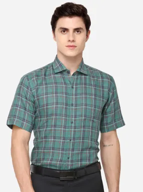 Green & Blue Checked Regular Fit Formal Shirt | JadeBlue