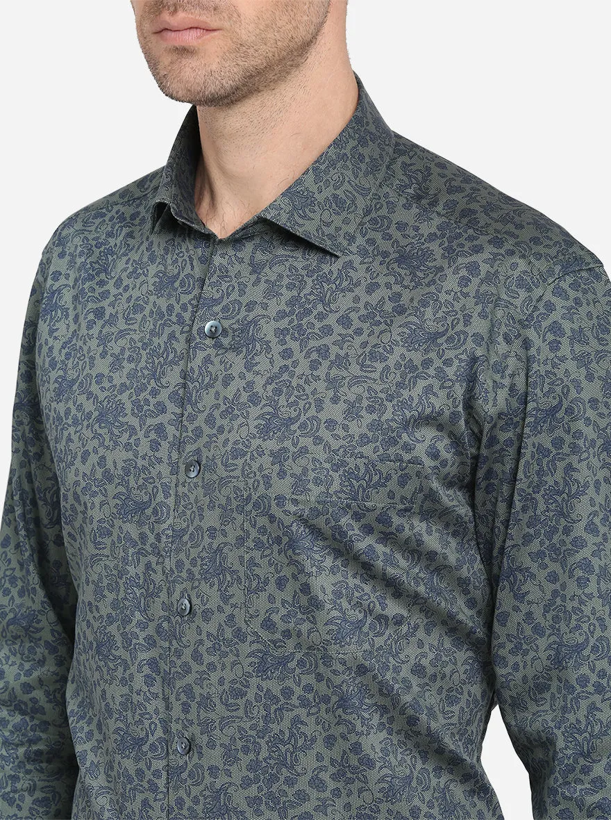 Green & Blue Printed Slim Fit Formal Shirt | Metal