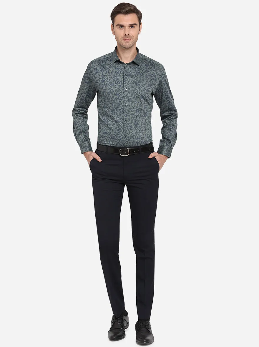 Green & Blue Printed Slim Fit Formal Shirt | Metal