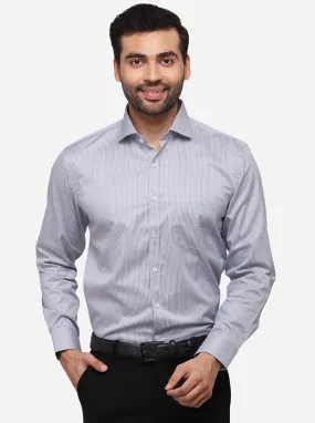 Grey & White Striped Regular Fit Formal Shirt | JadeBlue