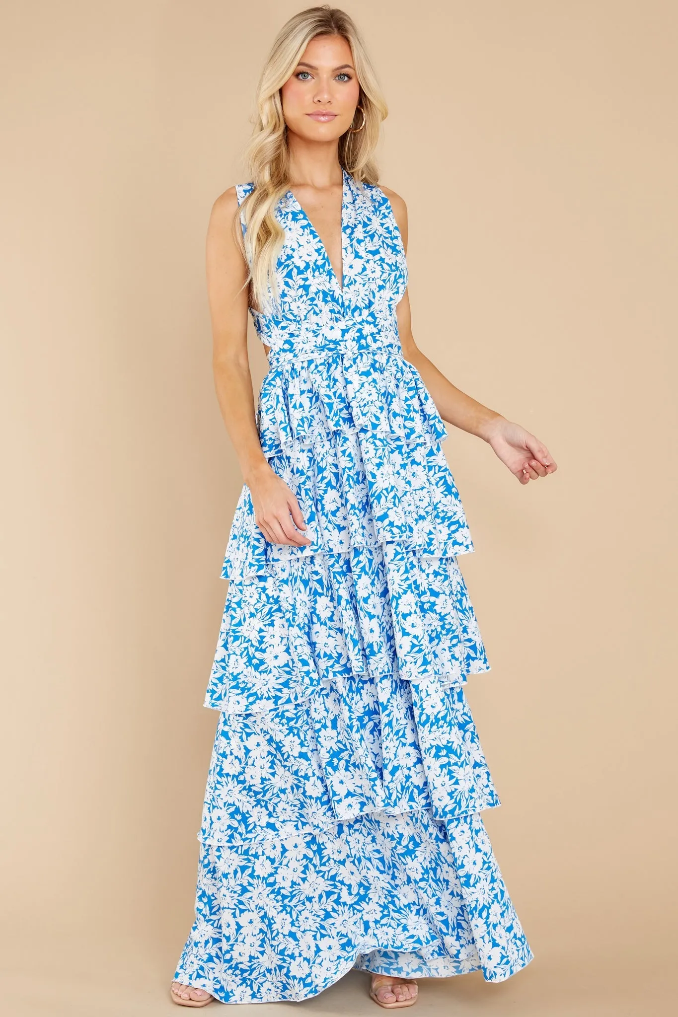 Growing On Me Bright Blue Floral Print Maxi Dress