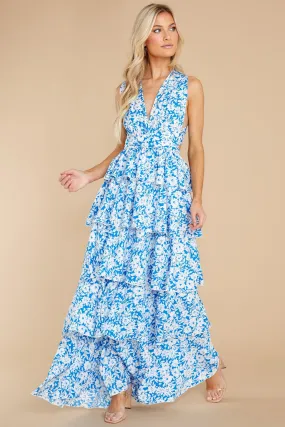 Growing On Me Bright Blue Floral Print Maxi Dress