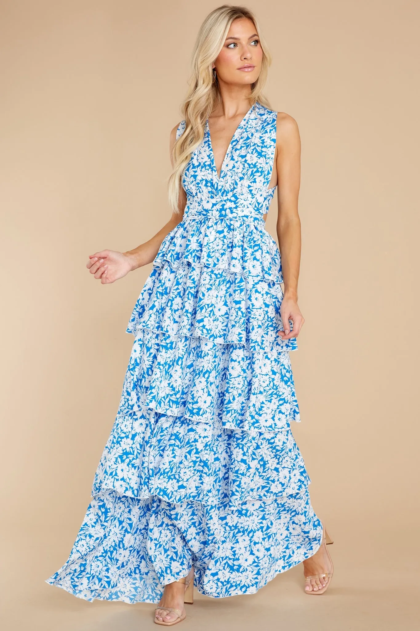 Growing On Me Bright Blue Floral Print Maxi Dress