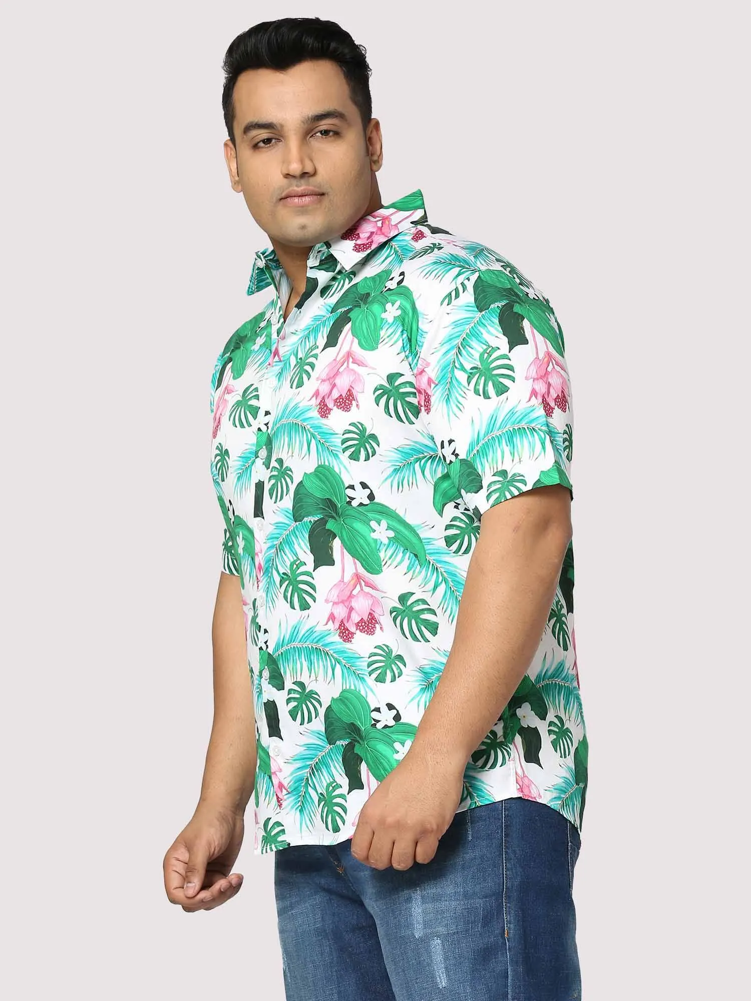 Hawaii Digital Printed Half Shirt Men's Plus Size