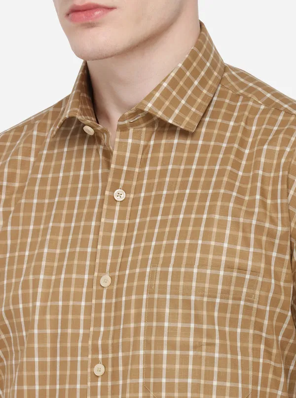 Khaki & Cream Checked Regular Fit Formal Shirt | JadeBlue