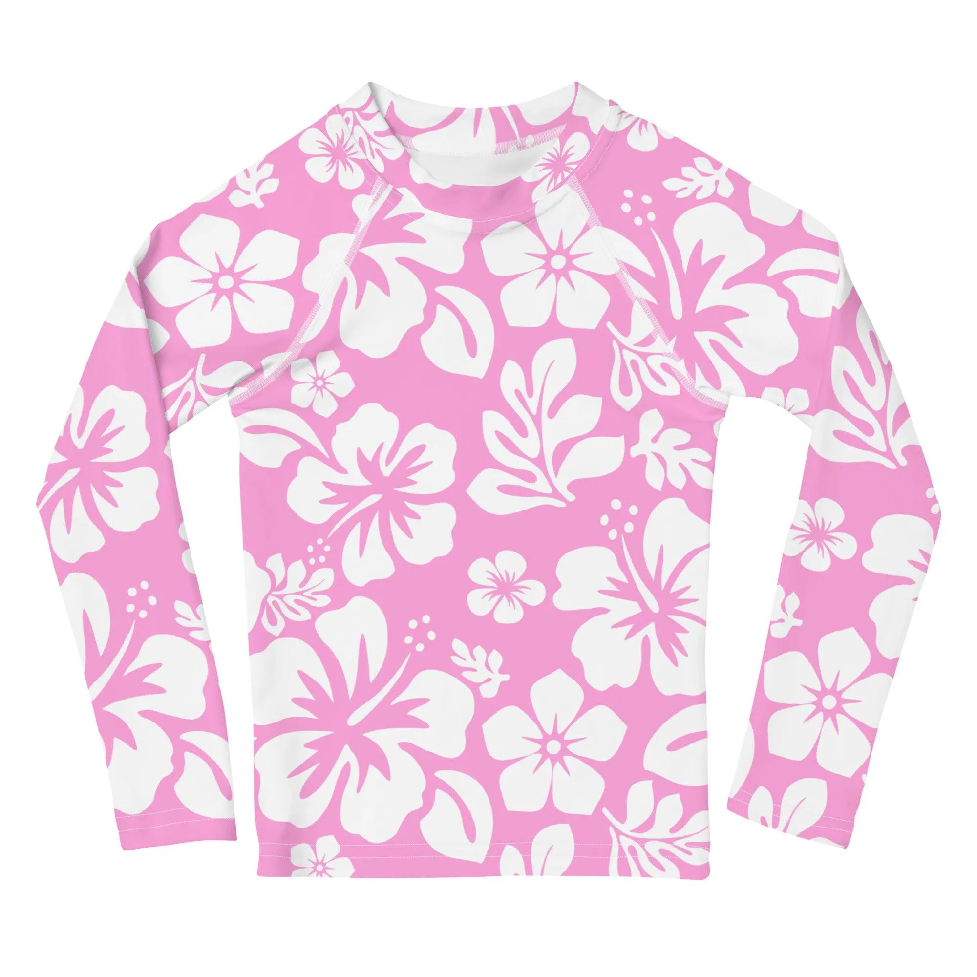 Kids Pink and White Hawaiian Flowers Rash Guard