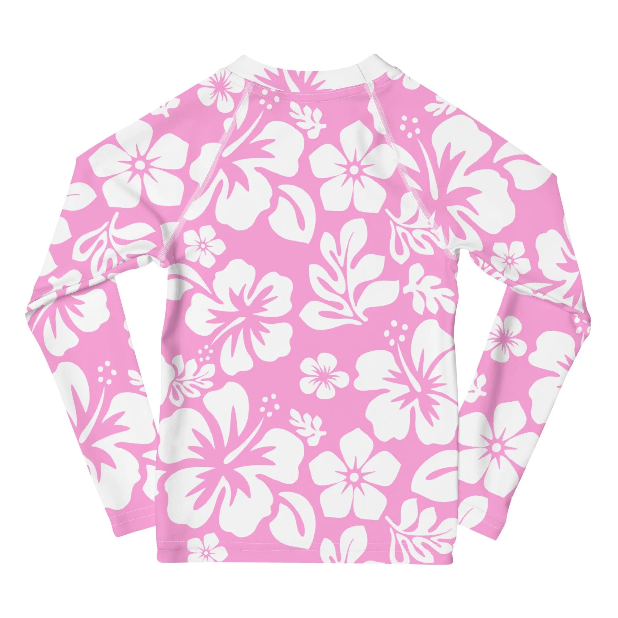 Kids Pink and White Hawaiian Flowers Rash Guard