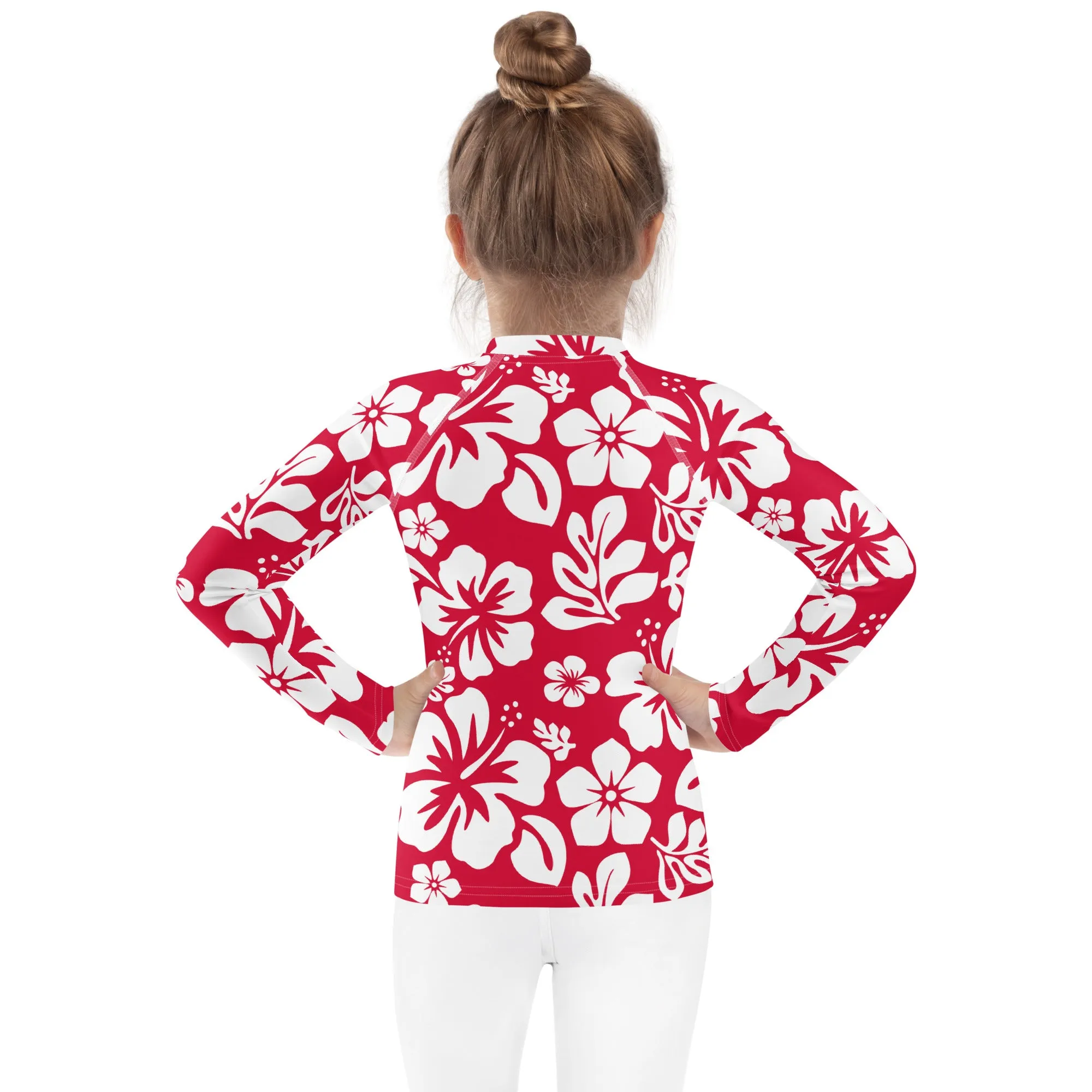 Kids Red and White Hawaiian Flowers Rash Guard