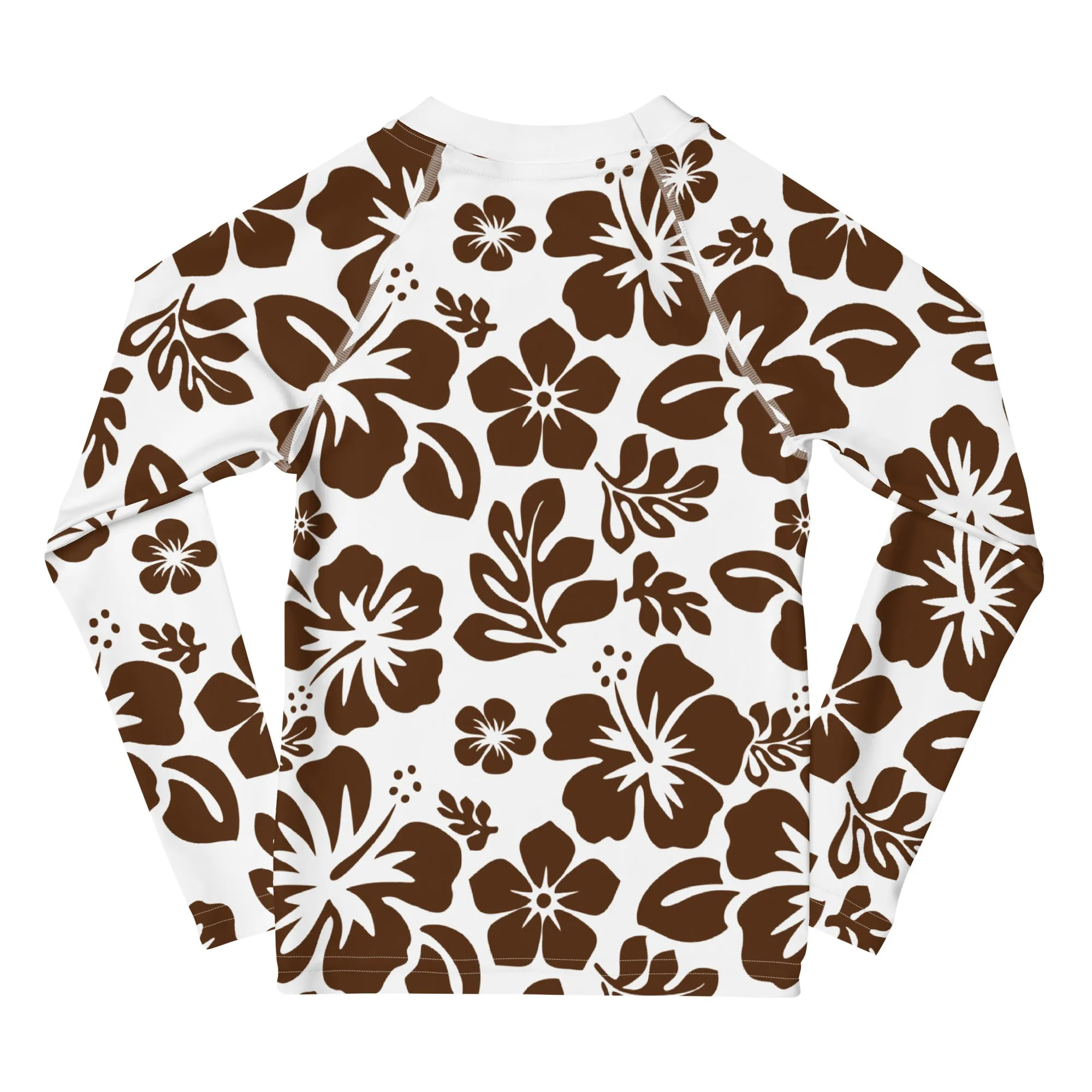 Kids White and Brown Hawaiian Flowers Rash Guard