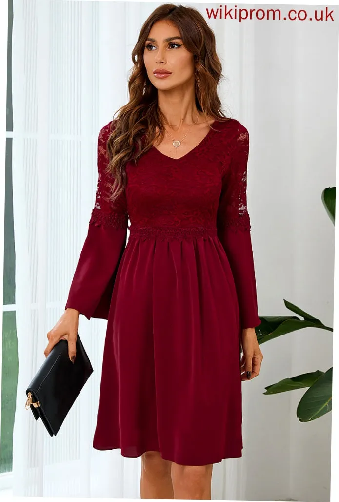 Lace Club Dresses A-line Mini Dresses Sleeves Lace Long V-Neck Elegant Kaiya