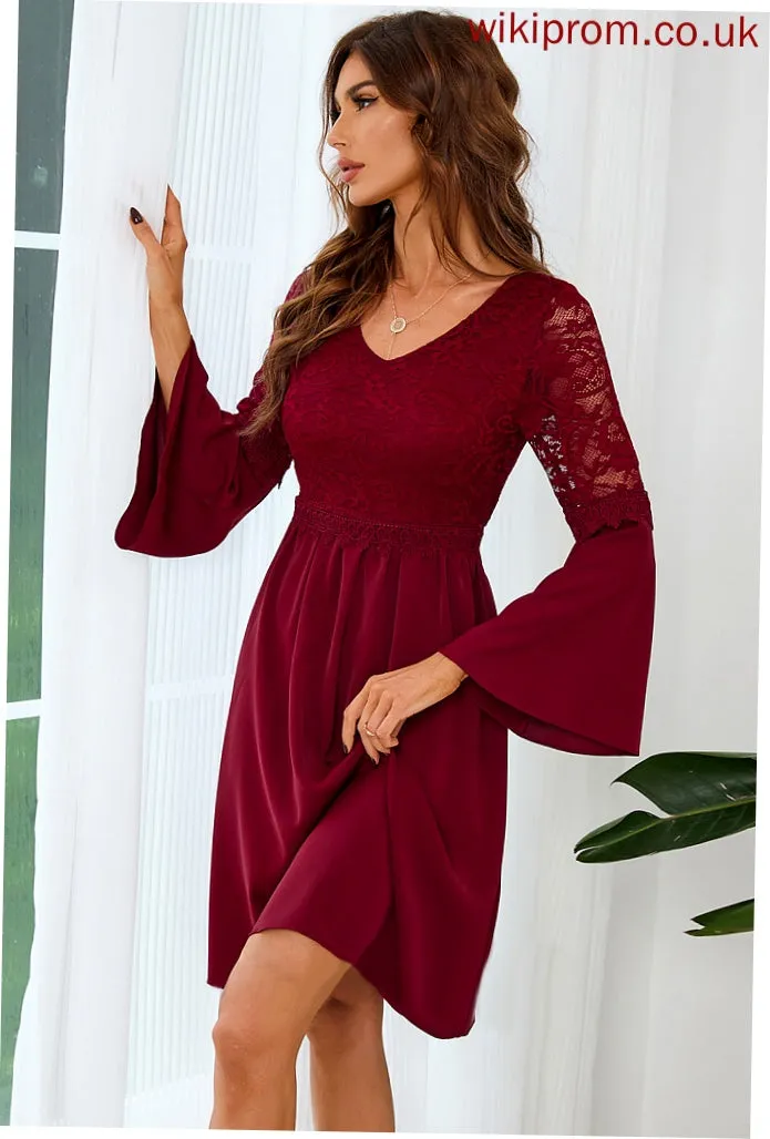 Lace Club Dresses A-line Mini Dresses Sleeves Lace Long V-Neck Elegant Kaiya