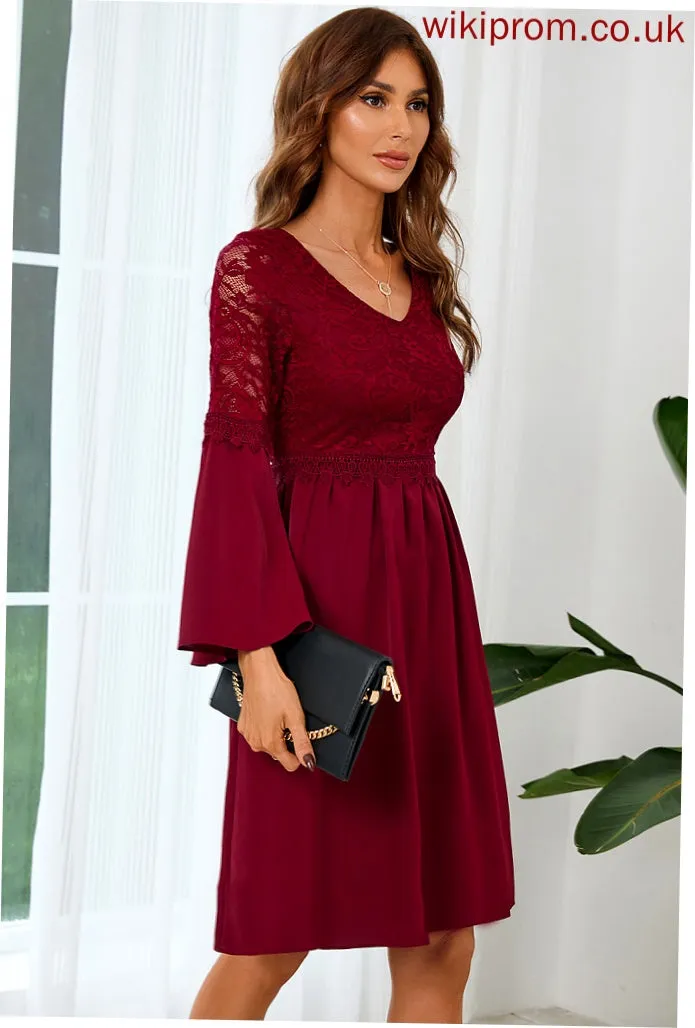 Lace Club Dresses A-line Mini Dresses Sleeves Lace Long V-Neck Elegant Kaiya