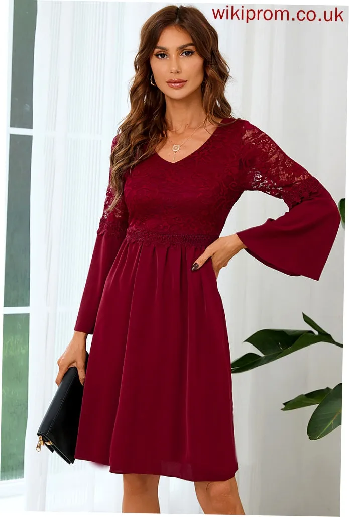 Lace Club Dresses A-line Mini Dresses Sleeves Lace Long V-Neck Elegant Kaiya