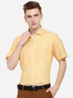 Lemon Yellow Printed Slim Fit Party Wear Shirt | JadeBlue