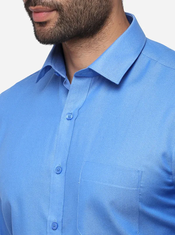 Light Blue Printed Regular Fit Formal Shirt | Greenfibre