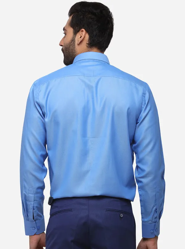 Light Blue Printed Regular Fit Formal Shirt | Greenfibre