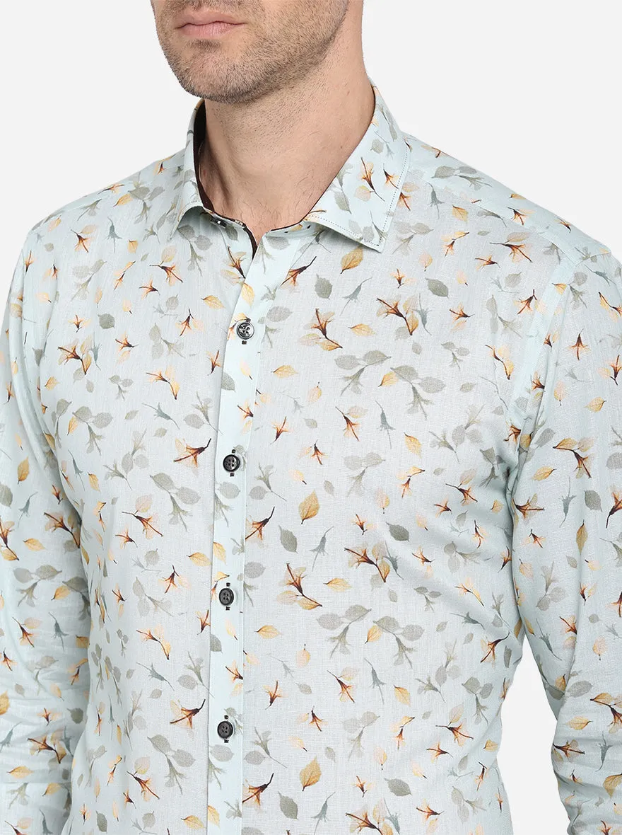 Light Blue Printed Slim Fit Party Wear Shirt | JB Studio