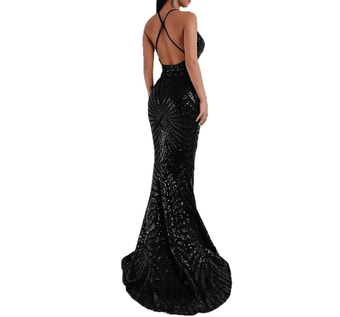 Long Spaghetti Straps Black Maxi Evening Party Dress