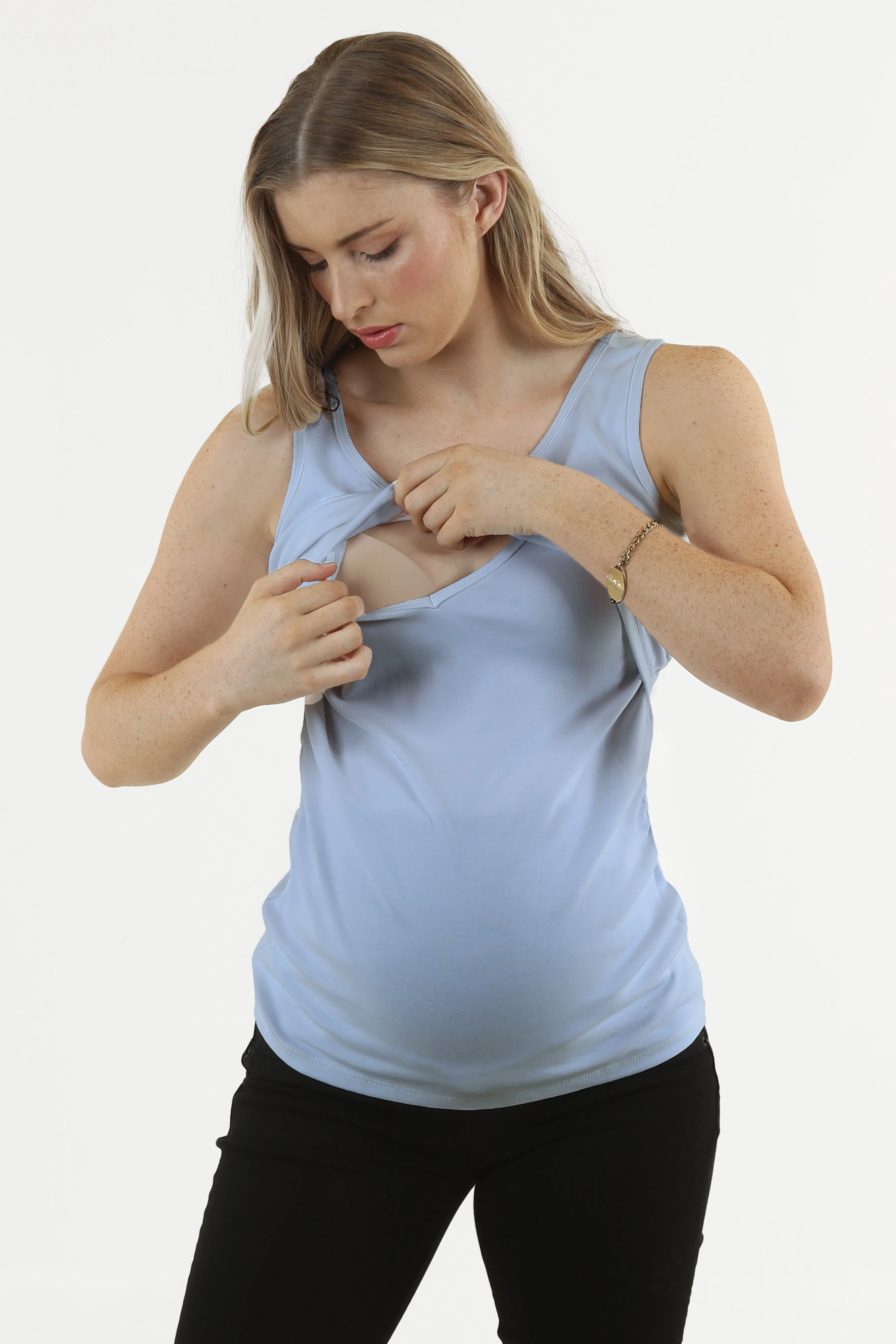 Maya Maternity & Nursing Cotton Tank - Powder Blue