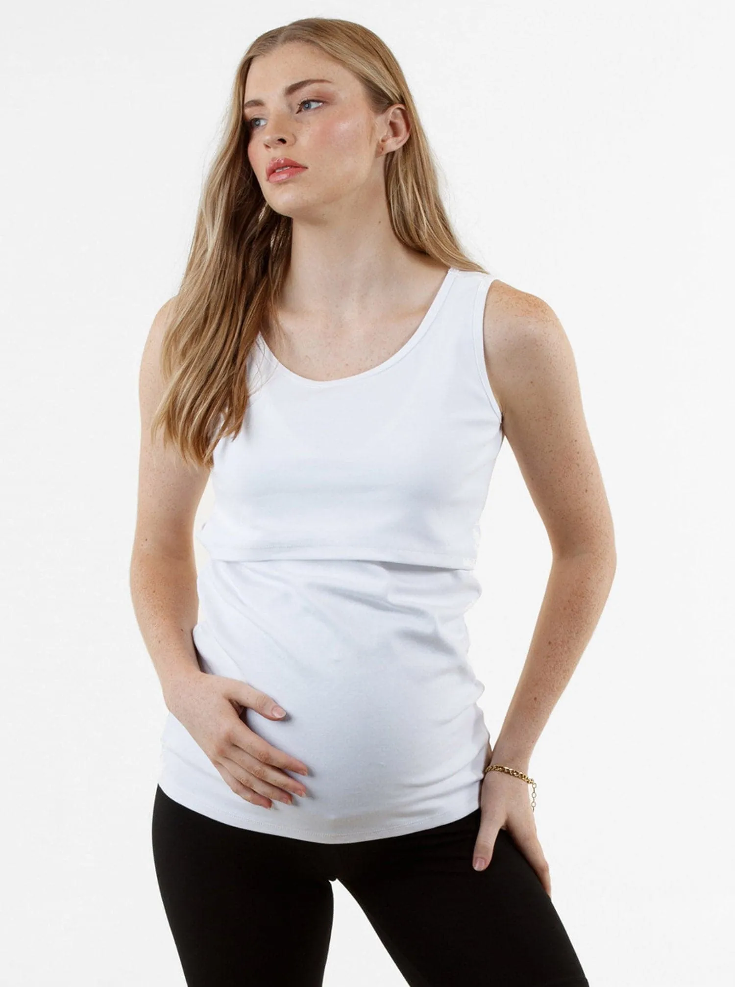 Maya Maternity & Nursing Cotton Tank - White