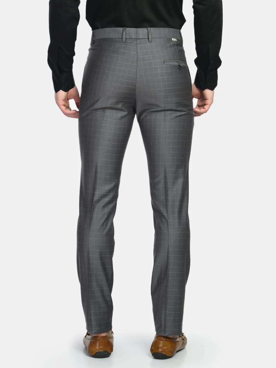 Men's Grey Checked Slim Fit Formal Trouser