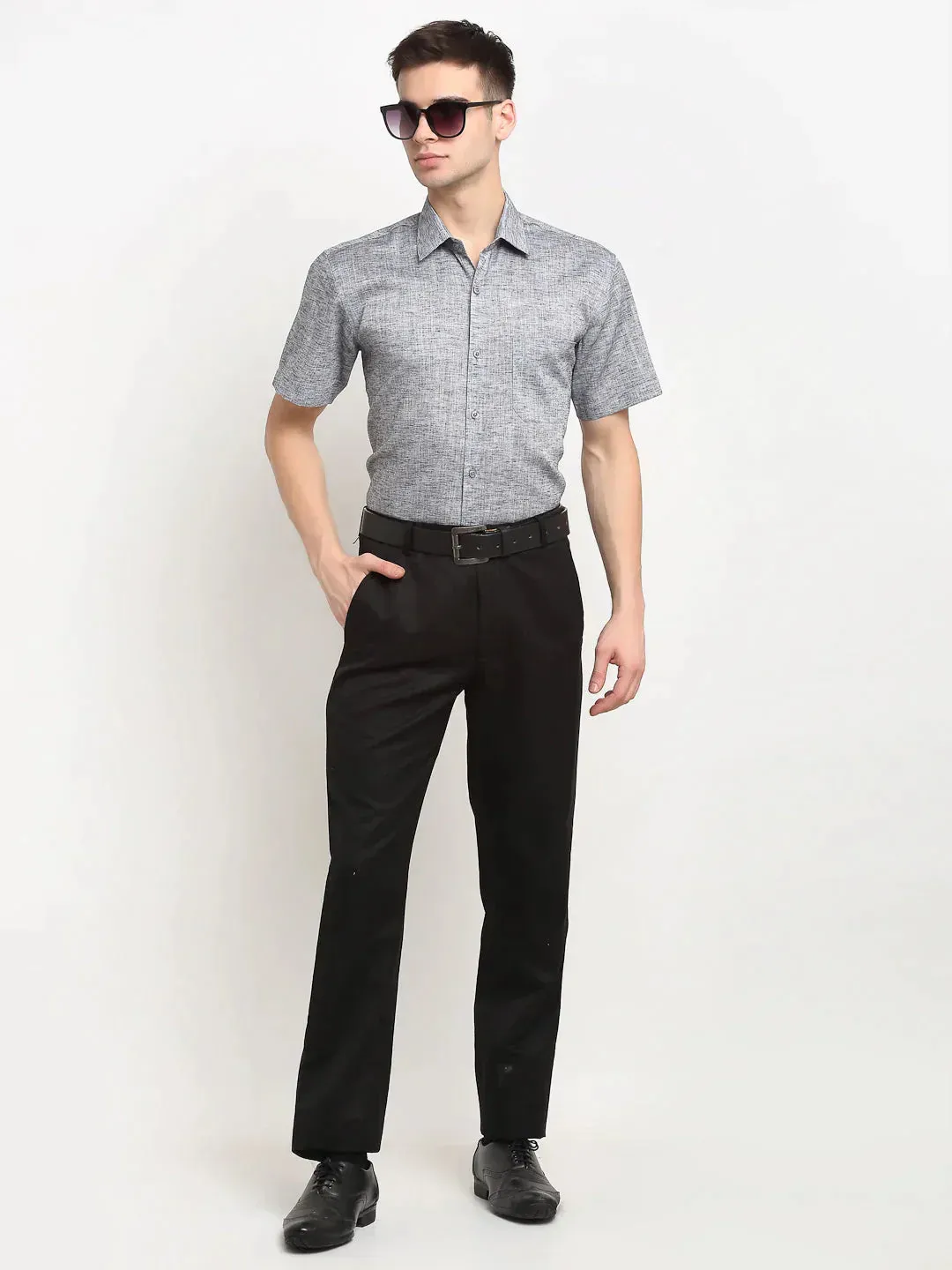 Men's Grey Solid Cotton Half Sleeves Formal Shirt - Taantav